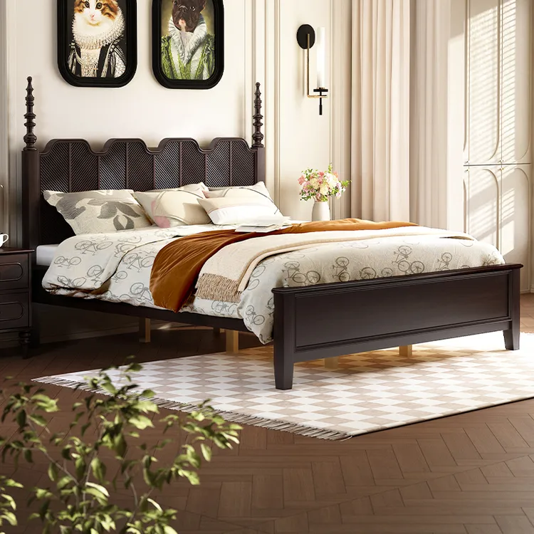 法式复古风格实木1米8双人床雕花高端大气中古风公主轻奢主卧床