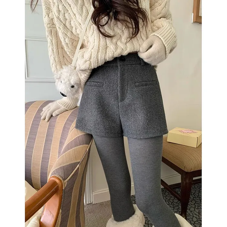 超A靴子裤 版型超正毛呢A字短裤冬季百搭显瘦骑士裤女呢料阔腿裤