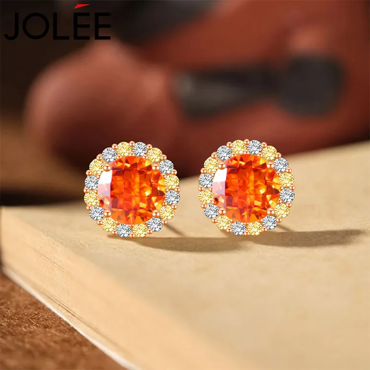 Jolee耳钉925银黄水晶彩色宝石首饰品送女士节日礼物