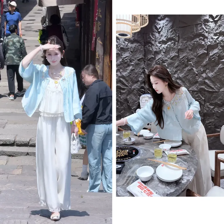 【婷婷】《赛里木湖》一汪蓝色！刺绣国风小衫 TTH2SX263【Q】