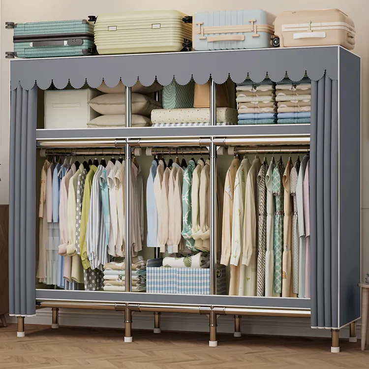 衣柜家用卧室简易布衣柜出租房专用全钢架结实耐用组装衣服收纳柜