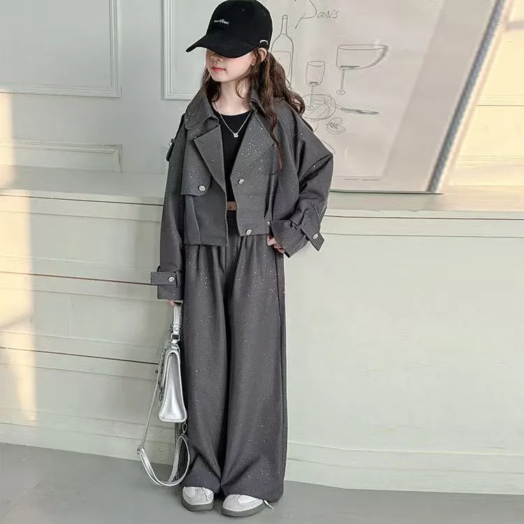 女童春季套装2025新款儿童衣服网红炸街中大童春装西装两件套洋气