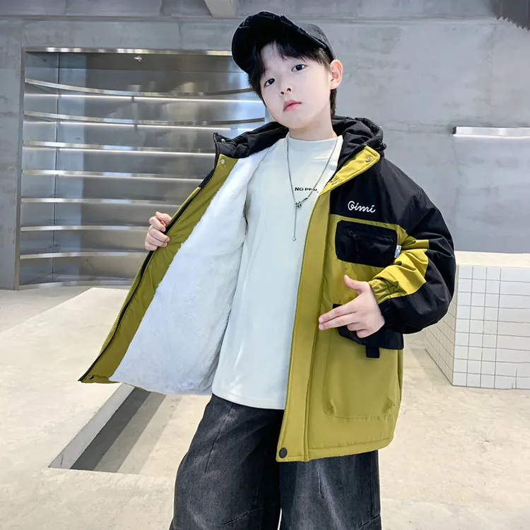 儿童加绒外套兔毛派克服2025新款男童秋冬冲锋衣防风防水加棉上衣