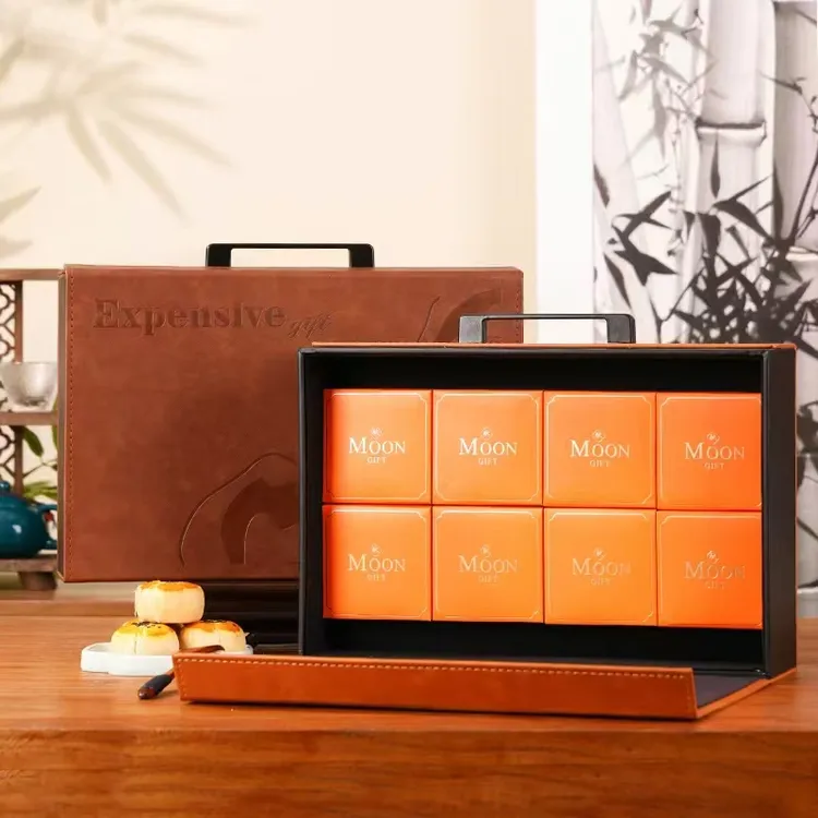 中秋节月饼盒68粒新款复古糕点高档商务伴手礼包装收纳皮质礼品盒