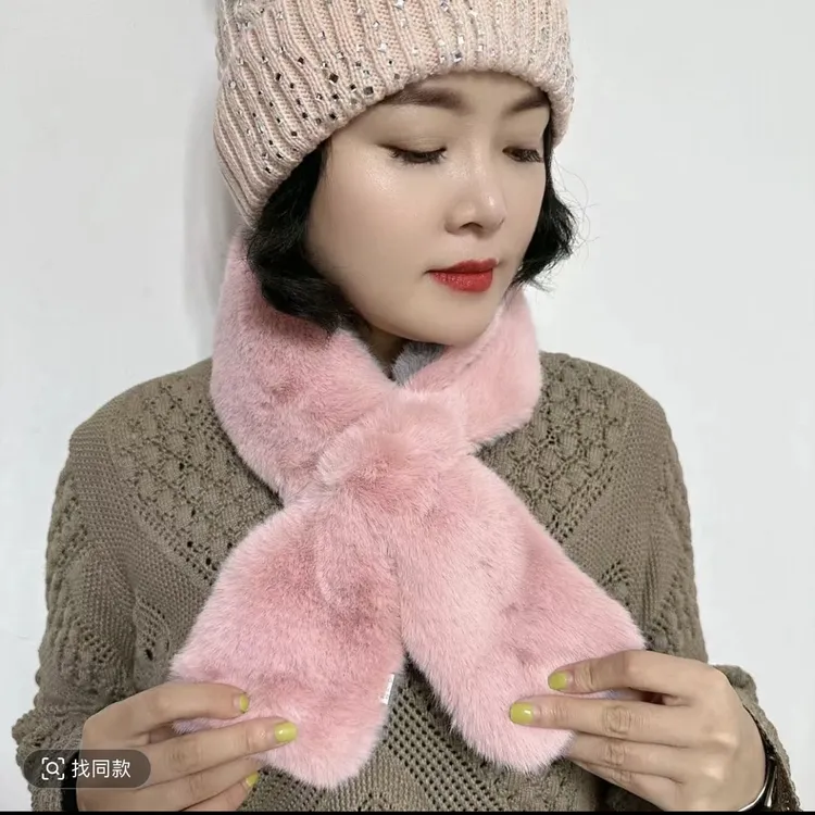 奶油风围巾女冬季加厚保暖毛绒围脖交叉毛领韩版百搭护颈