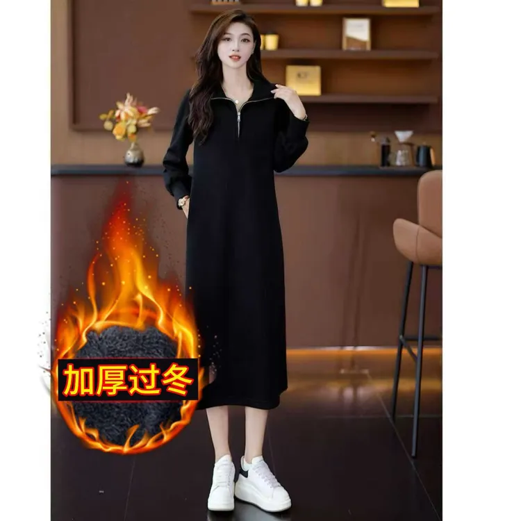 高档贵气早秋松弛感女装新款时尚显瘦宽松洋气百搭长款黑色连衣裙