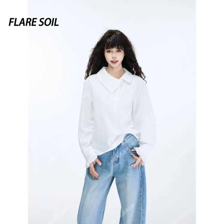 【FLARE SOIL】不规则斜扣衬衫韩系设计感街头穿搭 T40372A