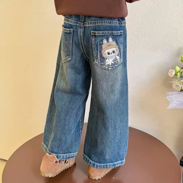 童装新款儿童裤子秋冬一体绒百搭休闲直筒宽松牛仔裤春秋女童裤子