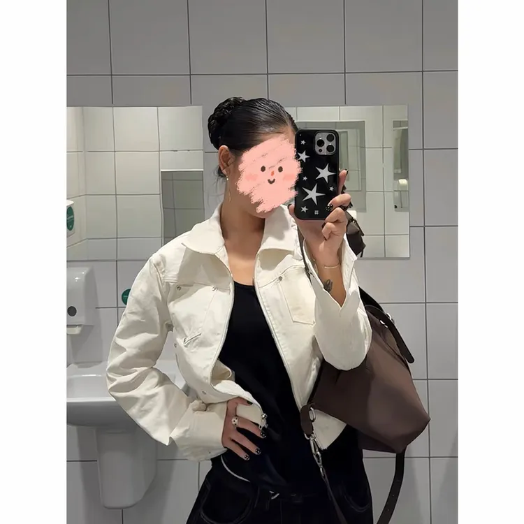 蔡蔡家「街区漫步」美式复古柳丁短款夹克高级感休闲辣妹外套99001#