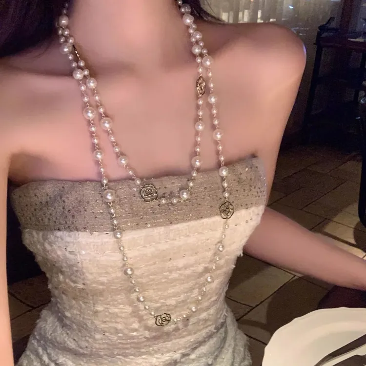 矜贵小香 长款山茶花项链女2025新款高级感叠戴中式旗袍百搭配饰