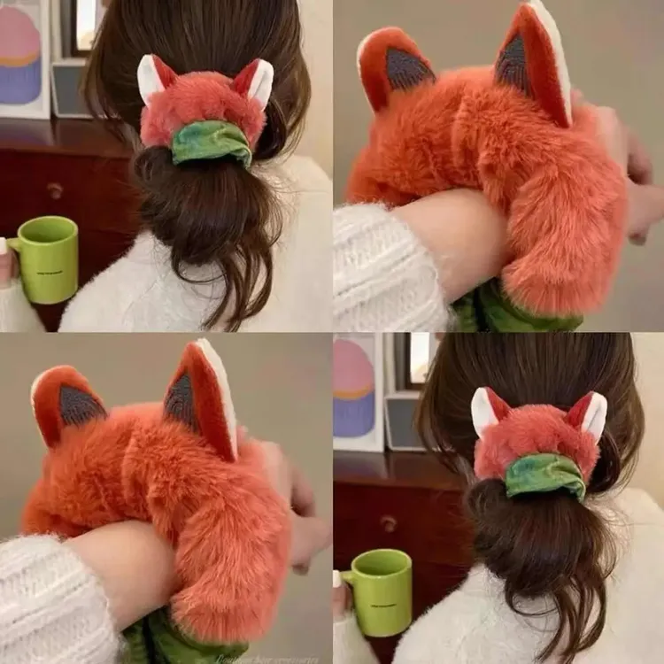 S狐尼克毛绒发圈疯狂动物尼克朱迪发绳卡通扎头发头绳大肠圈皮筋