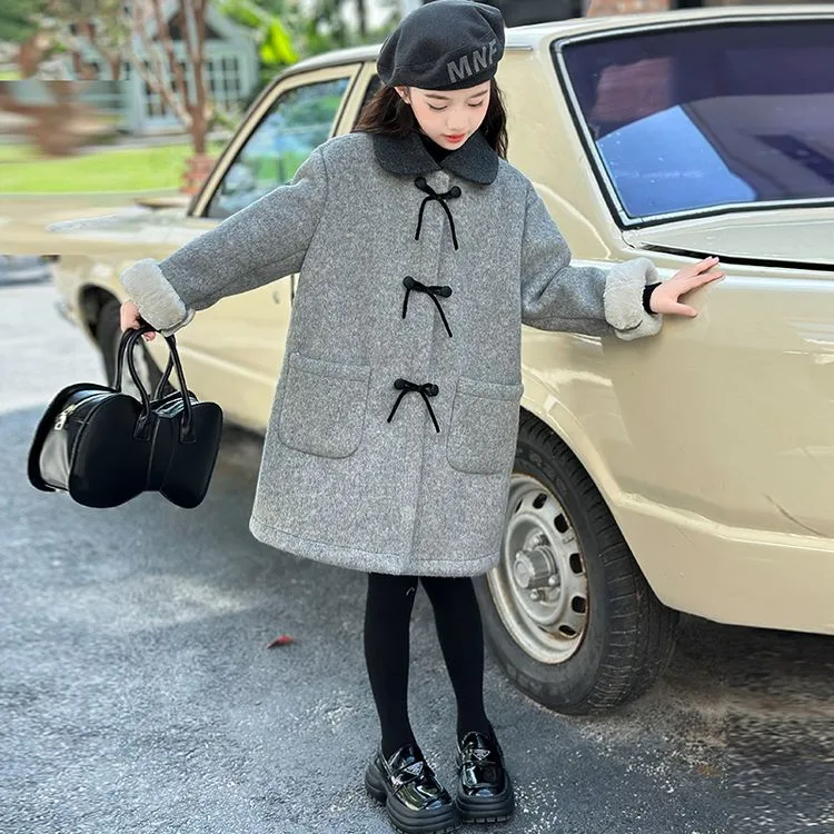 女童外套冬季2025新款洋气大童女孩秋冬加绒加厚呢子儿童毛呢大衣