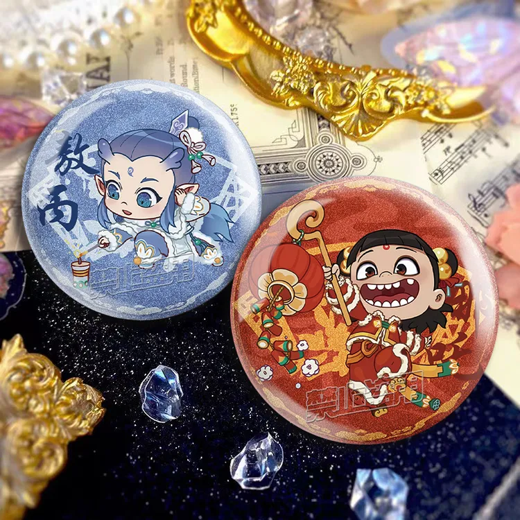 可爱卡通二次元动漫周边吧唧哪吒双闪徽章敖丙镭射银哪吒周边