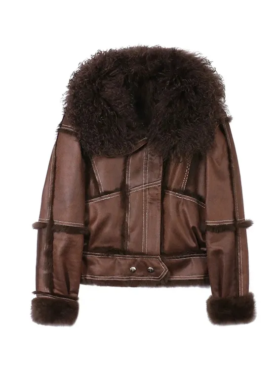 短款兔皮毛一体羊皮毛一体毛领短外套冬季气质MF879