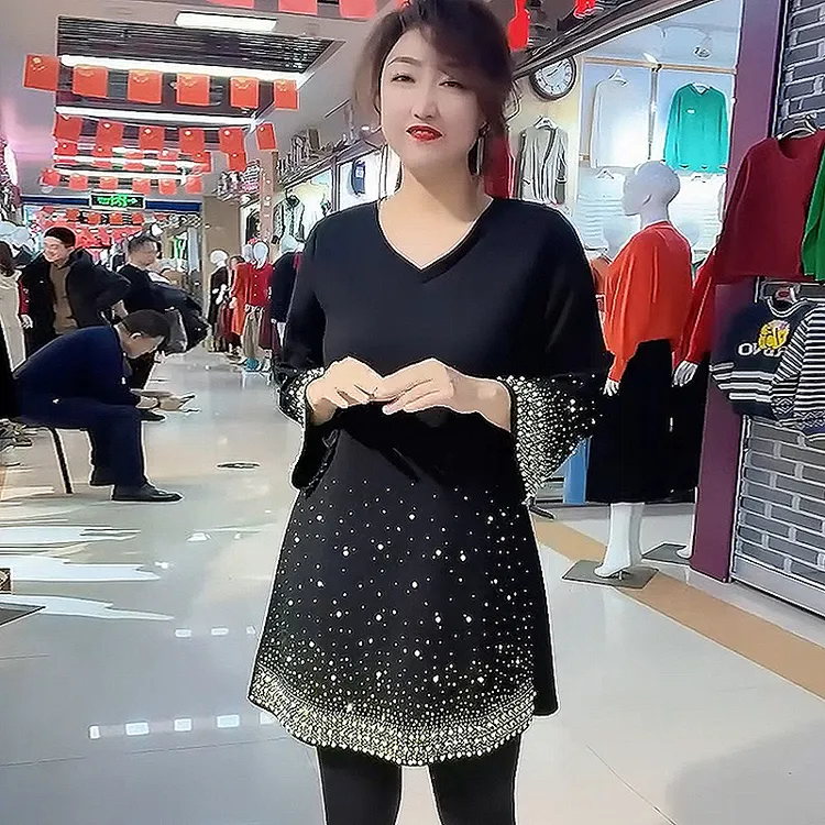 秋冬季新款时尚宽松连衣裙气质重工洋气减龄大码显瘦中长款裙子女