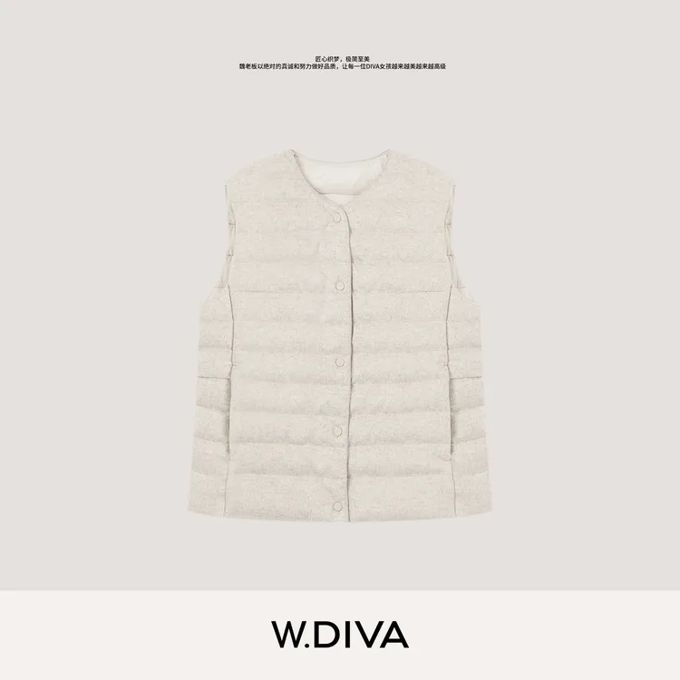 W.Diva【层理马甲】保暖绵羊毛简约圆领短款90鹅绒羽绒服54C242704