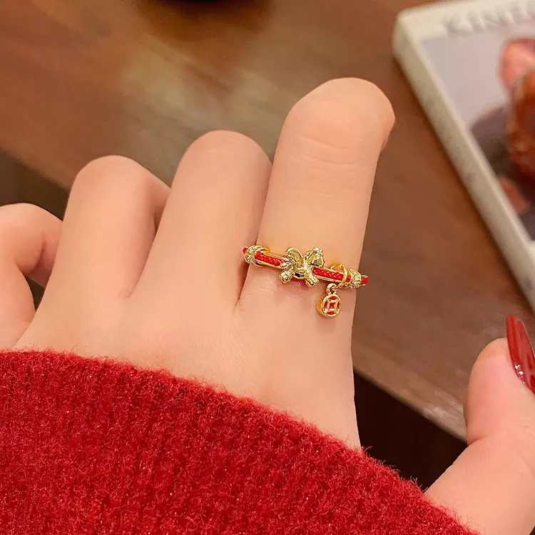 铜合金戒指 马上有钱马年本命年戒指女复古高级感耳钉气质耳饰潮