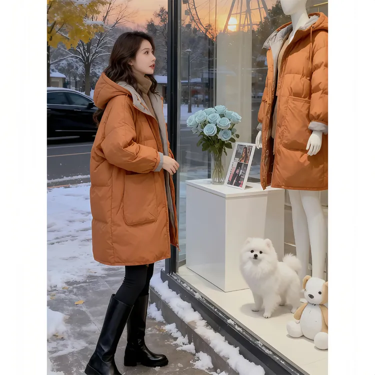 SHALLDOER【老钱街区】两面穿中长款连帽棉服女冬款韩式保暖厚外套