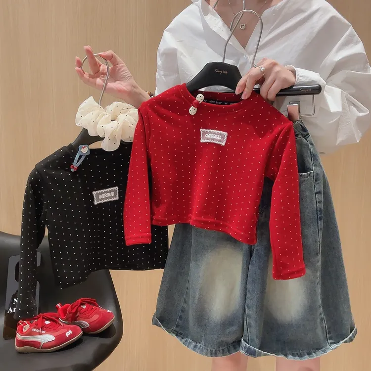 2025秋季新款波点上衣女童薄款休闲宽松时尚女套头百搭长袖单上衣