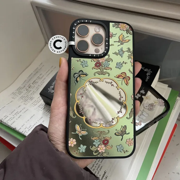 花朵蝴蝶适用苹果16promax手机壳镜面iPhone15/14/13/12卡通11pro