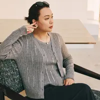 Ms.Qnn“璀璨系列” 羊毛珠片弹力针织背心 开衫套装 52S136 Q姐