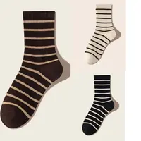 【豆子推荐】5522 冬季中筒简约螺纹女士条纹袜子