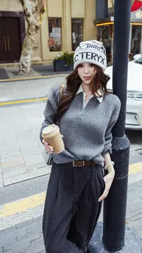 SISTER姐妹家 简约大气百搭设计感衬衫领假两件毛衣