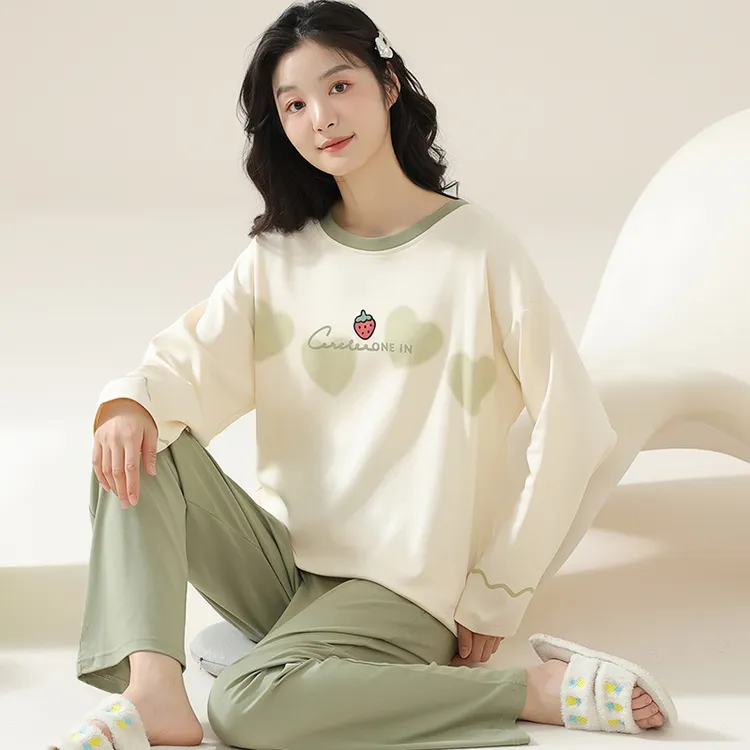 【2025新款】圆领睡衣女款长袖圆领套头休闲高级感家居服两件套可外