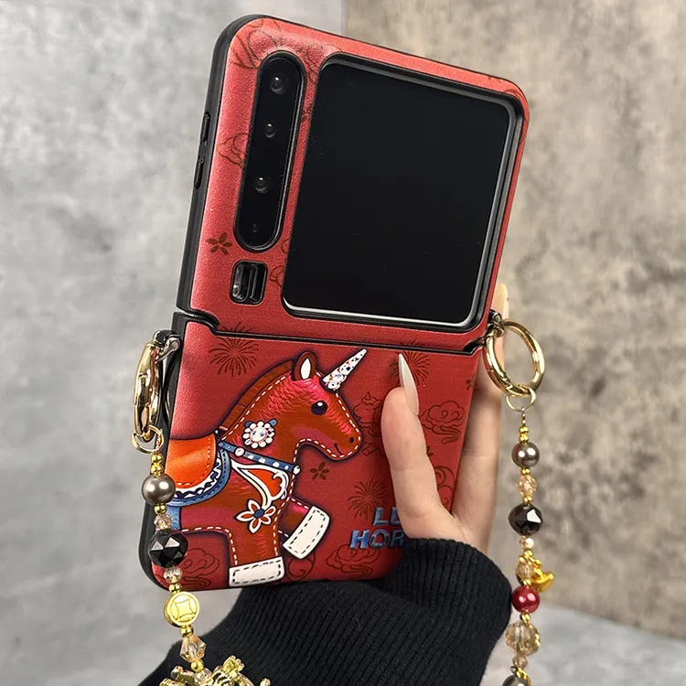 潮牌红色小马适用华为purax手机壳magicvflip斜挎pocket2创意个性