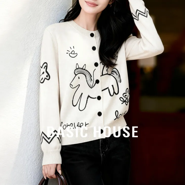 Basic House/百家好线条涂鸦时尚保暖毛衣-B0625B5RQA2
