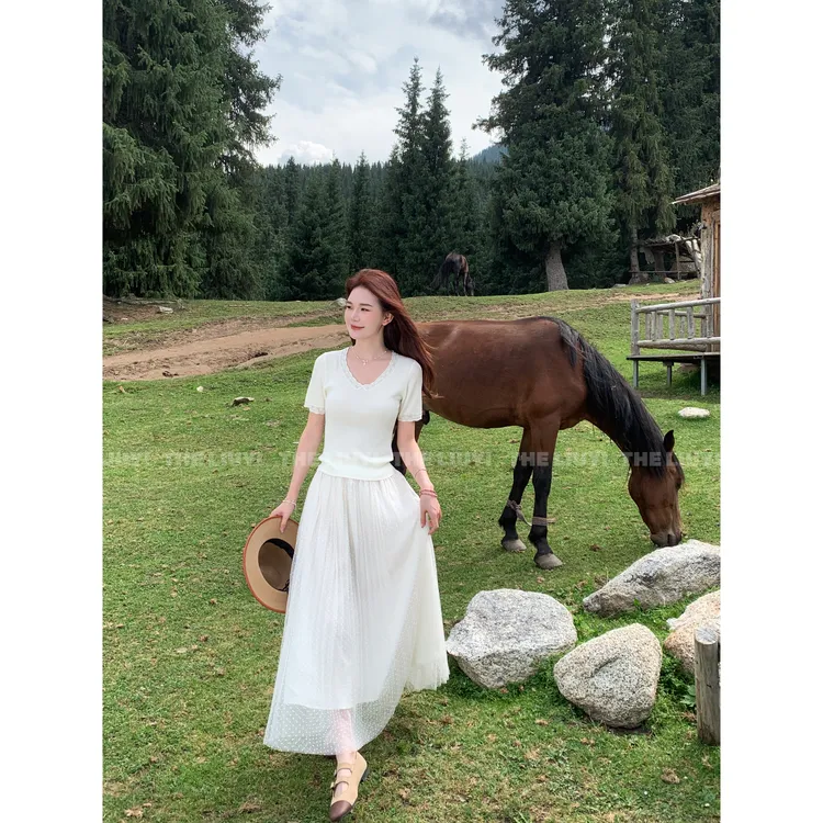 【LIUYI】温柔风高腰显瘦波点白色半身纱裙580110