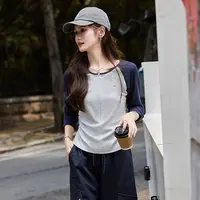 2025年秋季新款圆领撞色修身棉弹长袖T恤上衣女装SXT25087