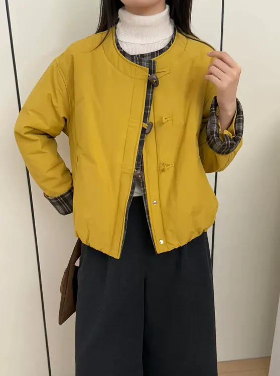 【大冰冰专属】韩系撞色时尚百搭宽松显瘦设计感圆领厚款棉服上衣