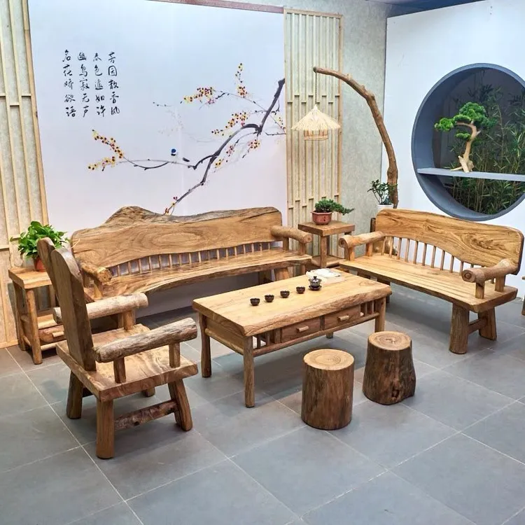 香樟木沙发别墅客厅新中式家具禅意原生态实木田园民宿沙发椅组合