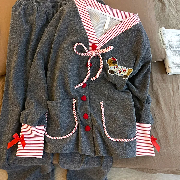 【DMXJ大梦想家】韩系可爱腊肠狗德绒睡衣女秋季加绒保暖家居服套装