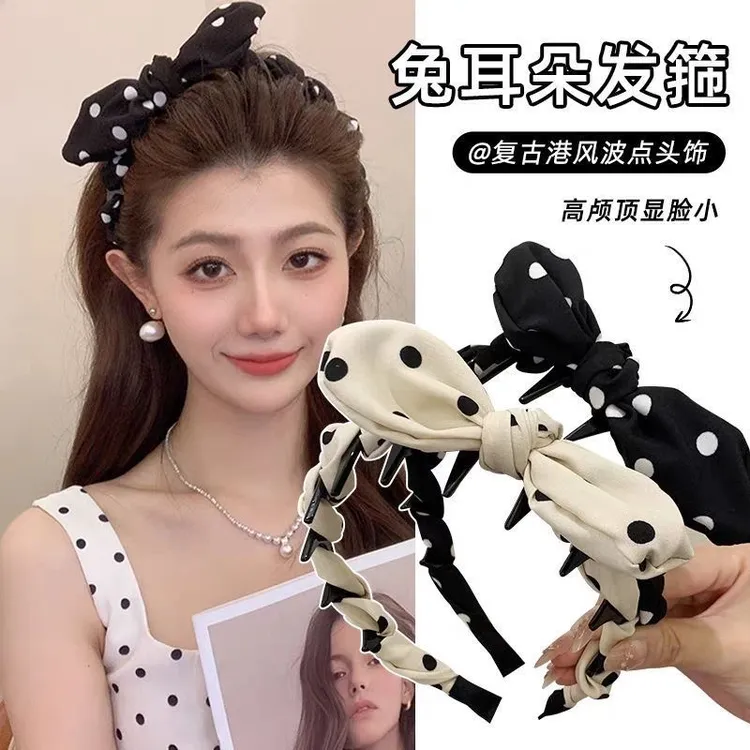 2025新款蝴蝶结波点发箍女高级感百搭发卡高颅顶防滑波浪头箍头饰
