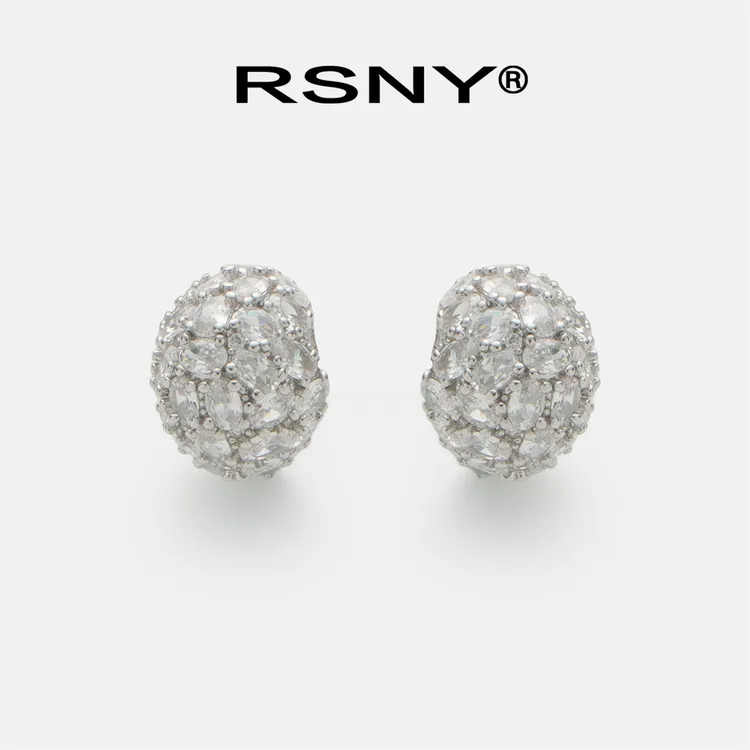 铜合金合成锆石耳饰 [新品]RSNY闪亮豆豆耳钉时尚款2025新款美感
