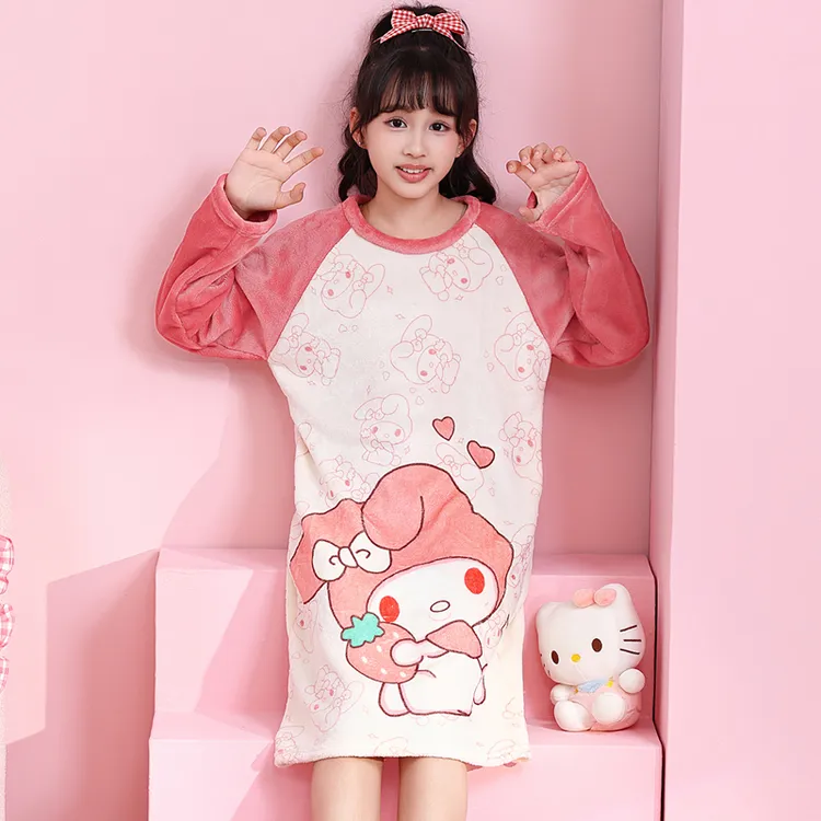 儿童睡裙秋冬季珊瑚绒保暖小女孩法兰绒连衣裙女童长袖中长裙睡衣