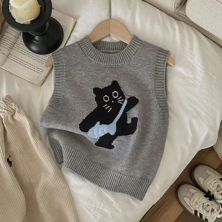儿童毛衣马甲背心2025秋冬新款韩版洋气卡通男女外搭叠穿马夹坎肩