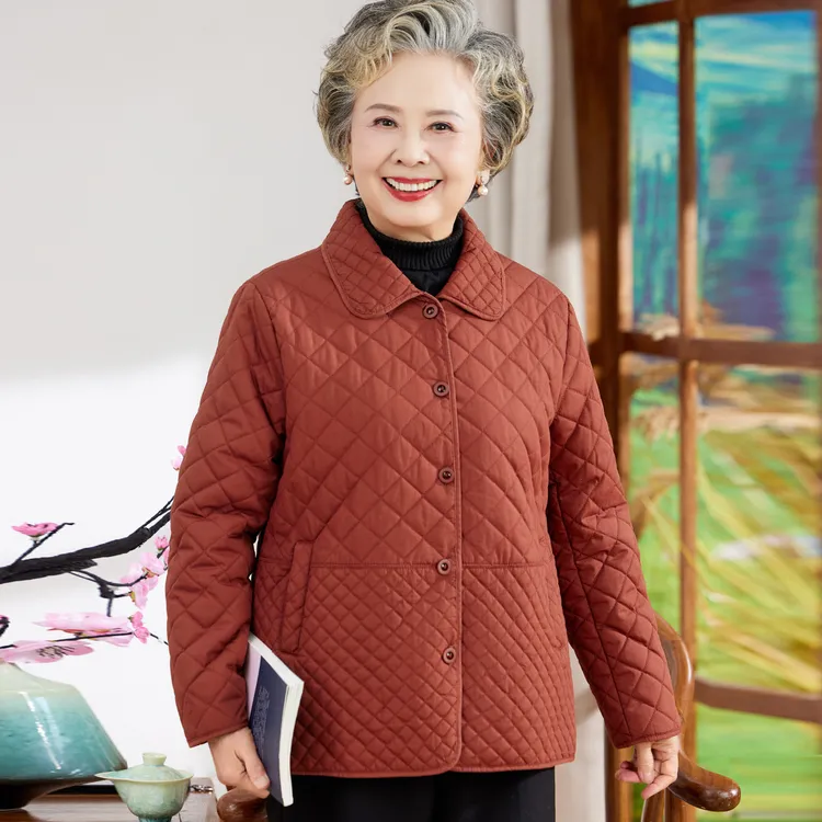 奶奶秋装夹棉外套纯棉上衣中老年人妈妈秋冬薄款全棉棉服婆婆衣服