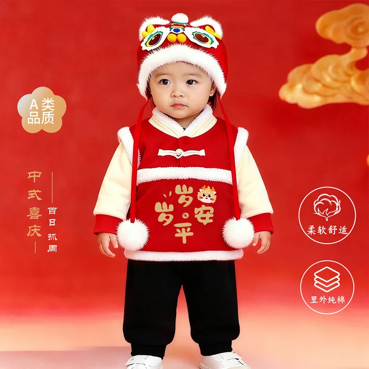 宝宝周岁服装新年中式男女童冬季加厚夹棉抓周一岁生日宴分体套装