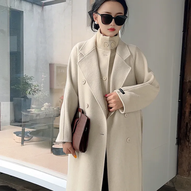 大衣+马甲经典六粒扣双面呢长款女士大衣压边时尚外套24001两件套