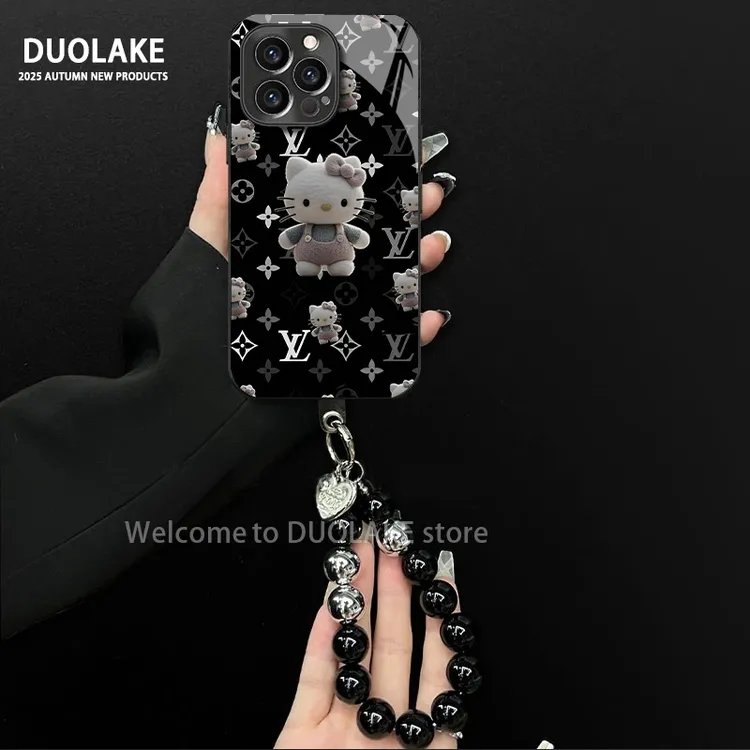 轻奢kt猫适用苹果vivo华为oppo小米iPhone17电镀玻璃防摔手机壳女