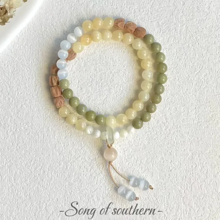 铜合金亚克力手链 青云古韵新中式禅意串珠双层叠戴气质