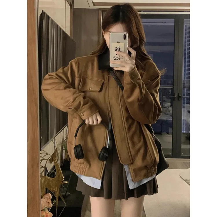 美式复古巴恩风麂皮绒外套男女2025新款春季高街宽松痞帅夹克春装