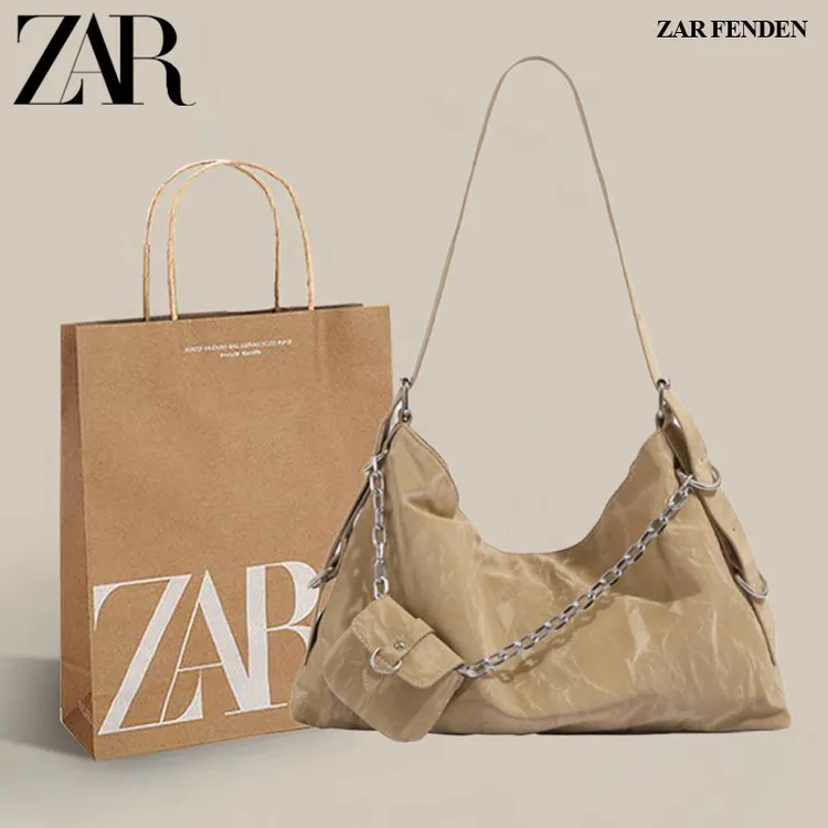 ZAR FENDEN2025小众设计新款女包春夏链条大容量托特包单肩斜挎包