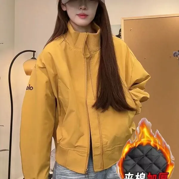 美式复古短款加棉棒球服外套宽松秋季加厚新款夹克外套