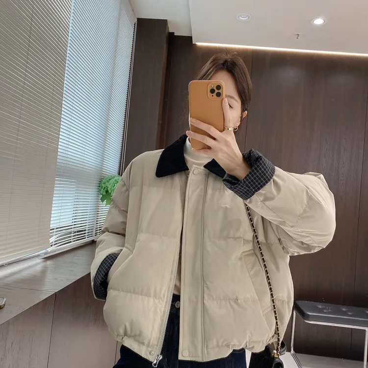 IMFLY金小金自制女装 棉服DYW10026时尚灯芯绒拼接翻领外套