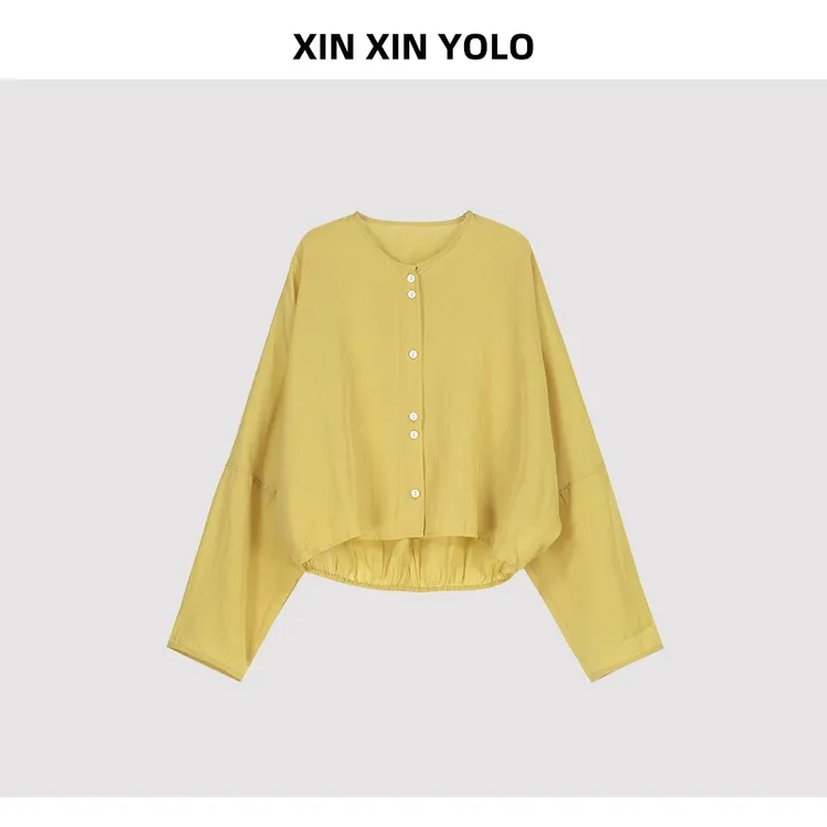 【新新专属】夏季防晒衬衫时尚短款休闲圆领简约长袖百搭