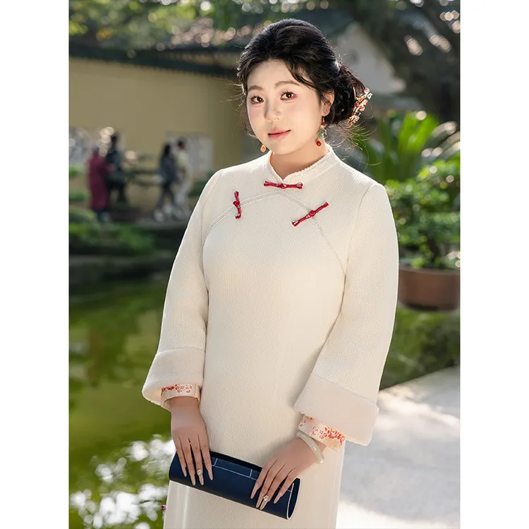 51994国风新中式连衣裙2025冬季新款加绒加厚气质款显瘦大码旗袍